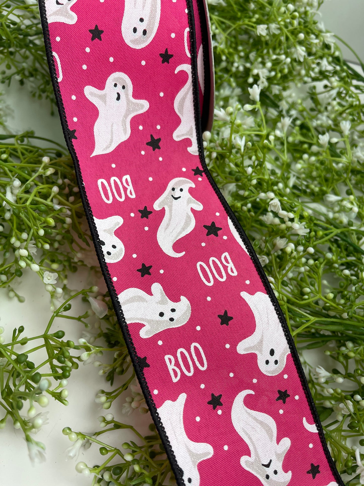 2.5 Inch By 10 Yard Pink Ghost And Boo Ribbon