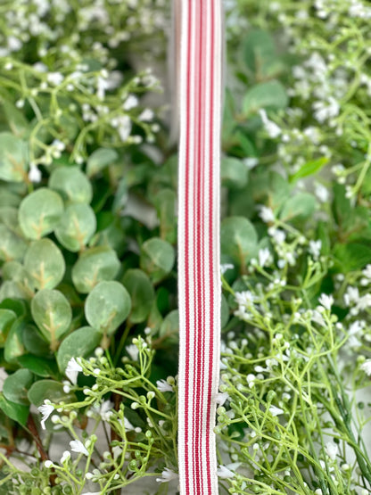 7/8 Inch By 10 Yard Red And Ivory Striped Ribbon