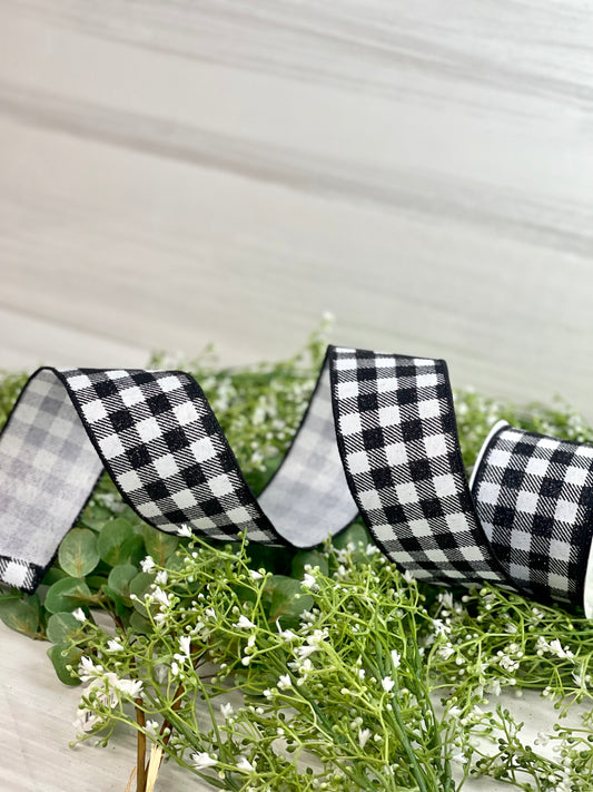 2.5 Inch By 10 Yard Black And White Check With Glitter Ribbon