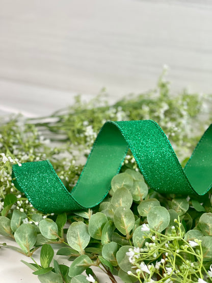 1.5 Inch By 10 Yard Emerald Green Glitter Ribbon