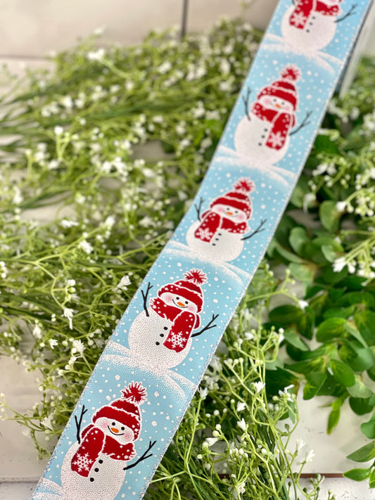 2.5 Inch By 10 Yard Snowman With Snow Fall Printed Ribbon