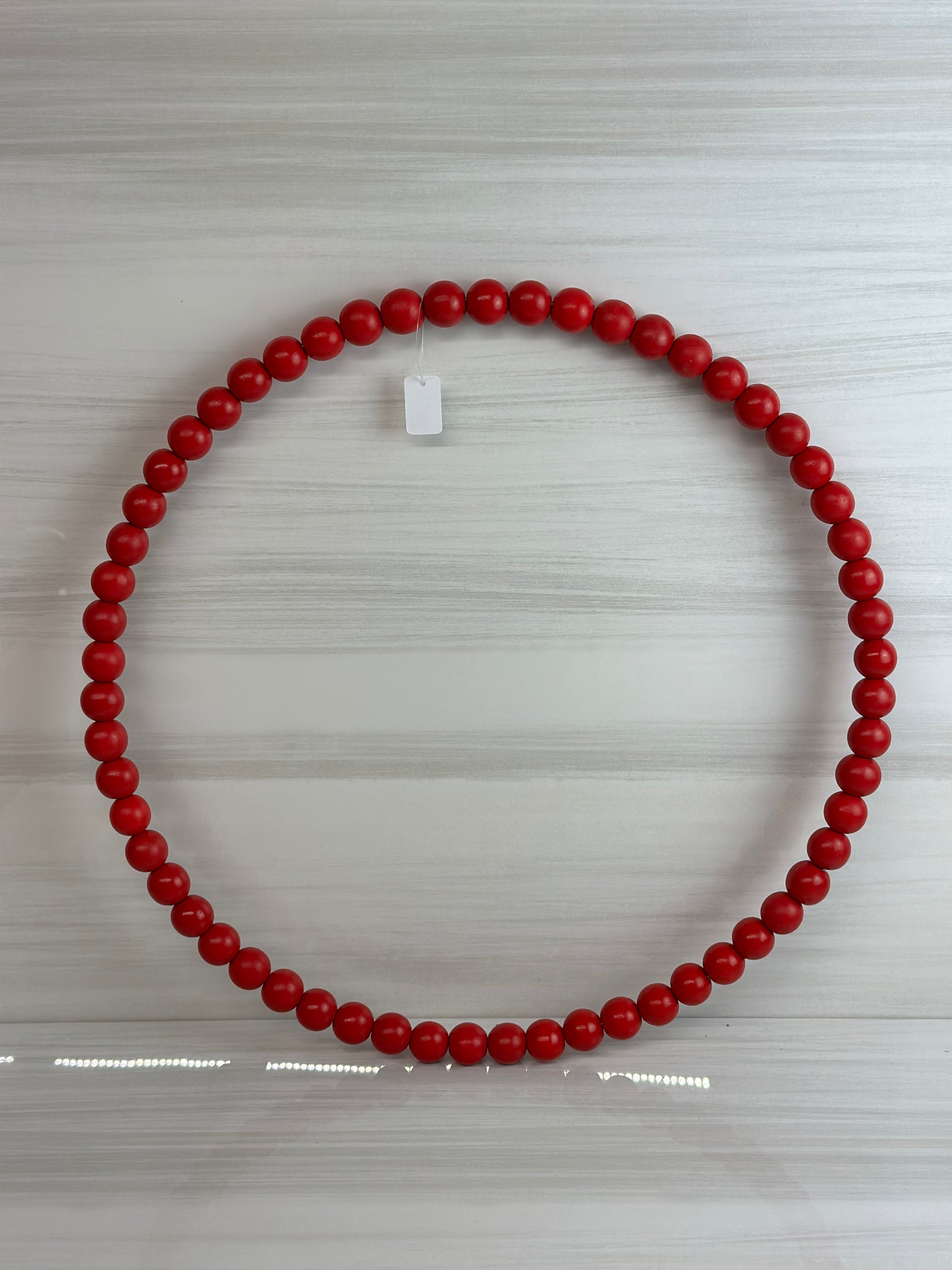 17.75 Inch Bright Red Wood Beaded Wreath