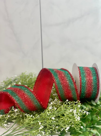 2.5 Inch By 10 Yard Red And Emerald Green Gradient Edge Glitter Tinsel Ribbon
