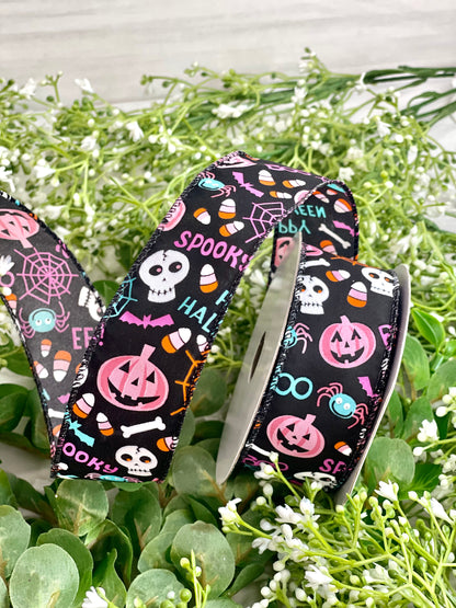 1.5 Inch By 10 Yard Multicolor Halloween Icons Ribbon