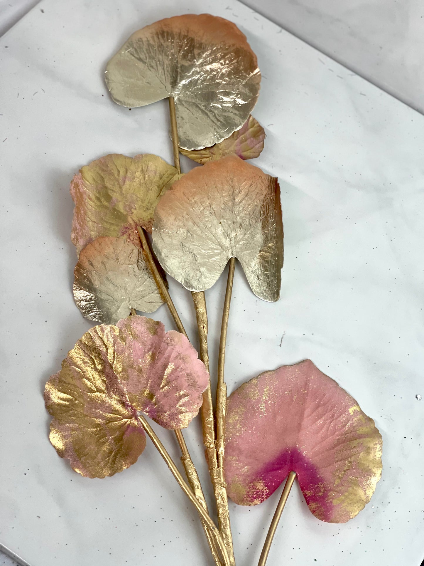 Metallic Mixed Ginkgo Leaf Pink And Gold Spray