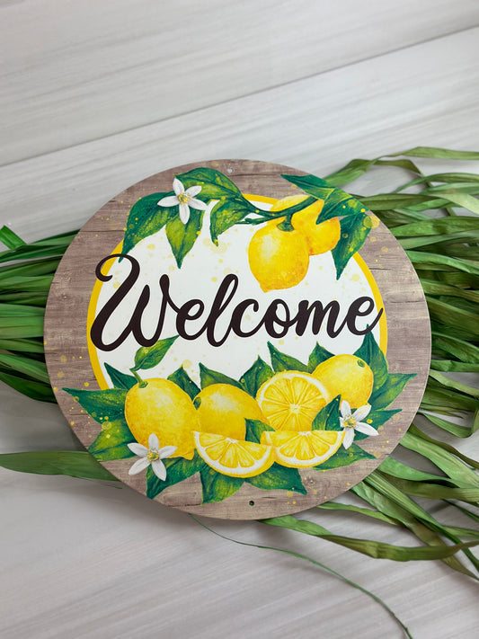 12 Inch Welcome Lemons With Wood Border Wreath Sign
