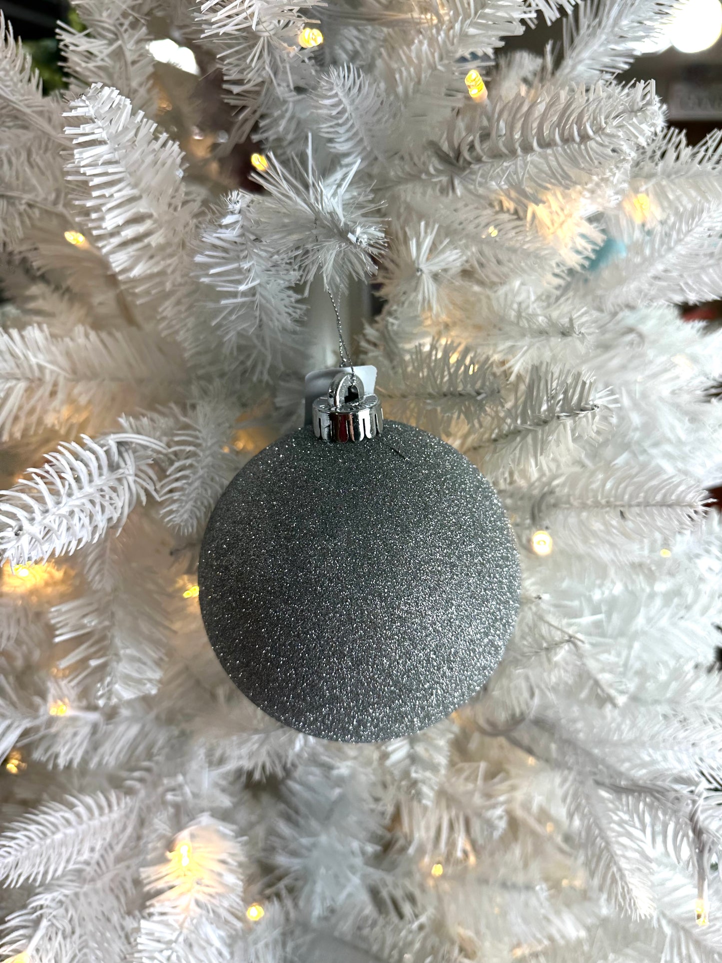 5 Inch Silver Glitter Ornament Ball