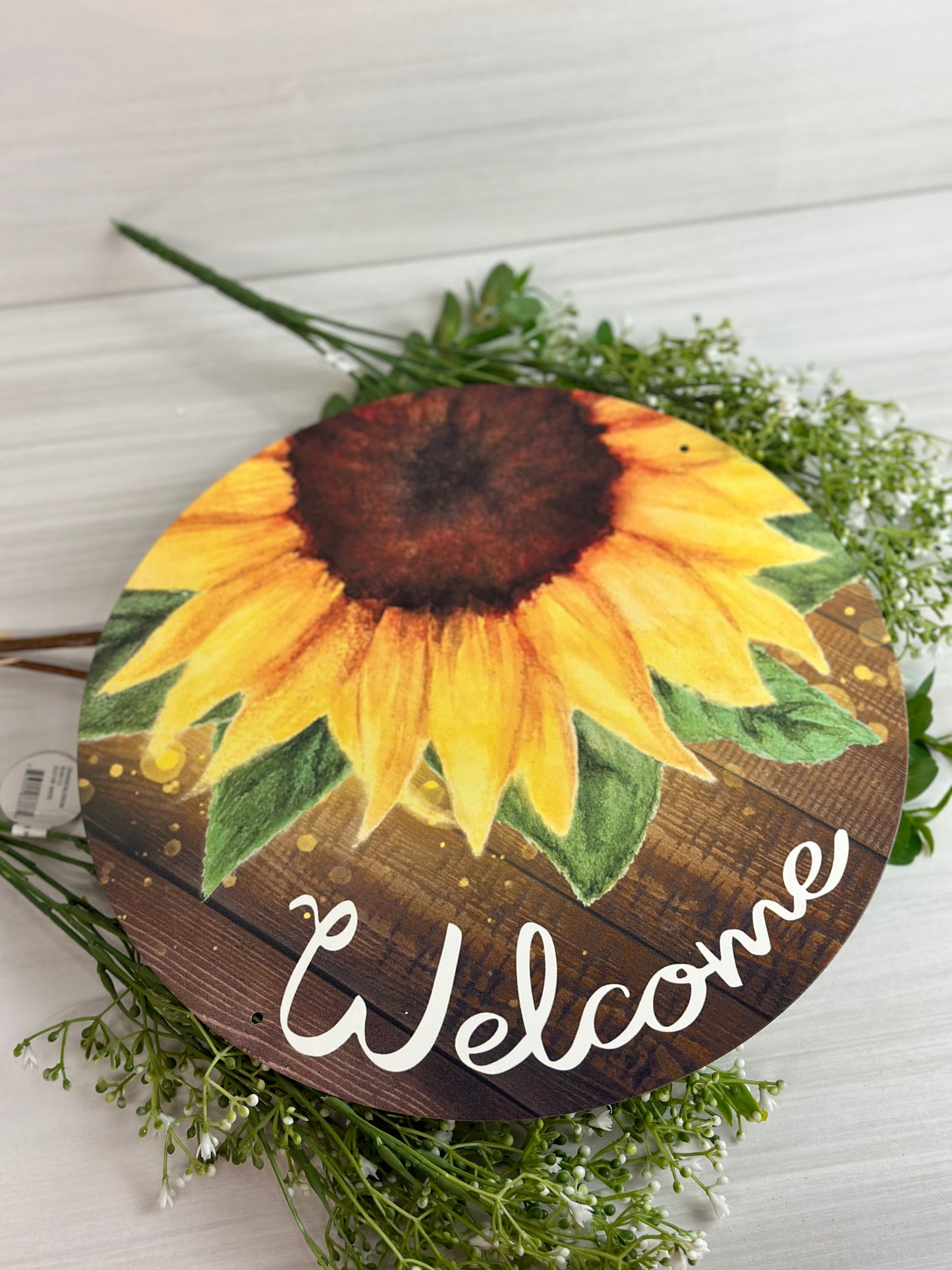 Welcome Sunflower Metal Round Sign