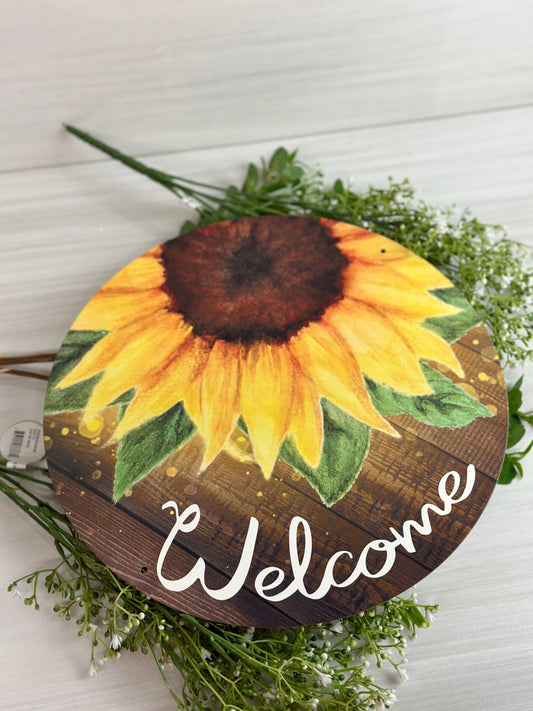 Welcome Sunflower Metal Round Sign