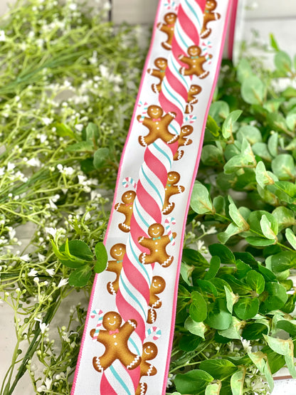 2.5 Inch By 10 Yard Pink And Ice Blue Candy Kids Gingerbread Ribbon