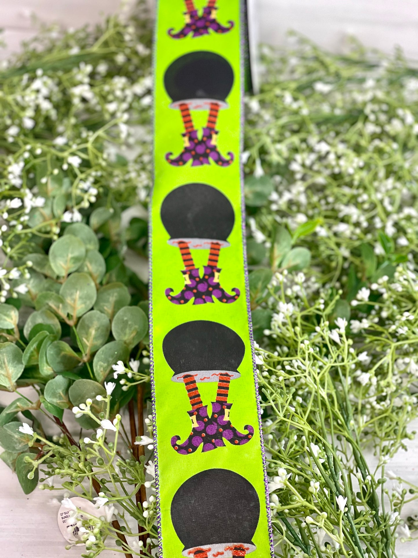 2.5 Inch Lime Green Ribbon With Witch Legs