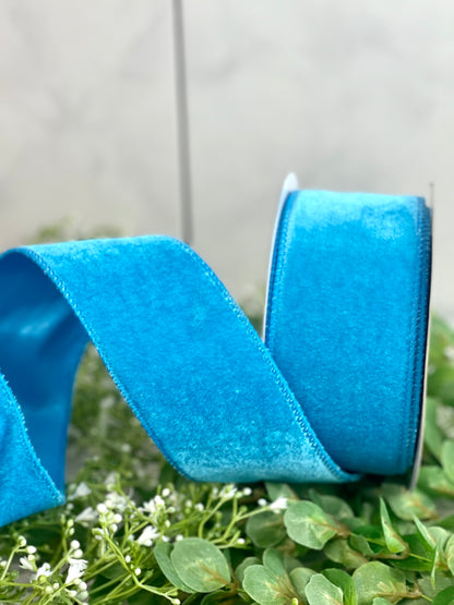 2.5 Inch By 10 Yard Turquoise Blue Deluxe Velvet With Satin Backing Ribbon