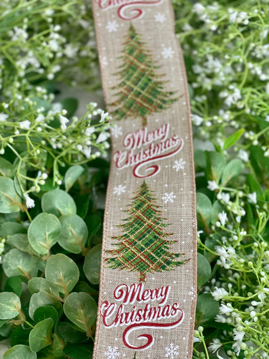 2.5 Inch By 10 Yard Merry Christmas With Tree Ribbon