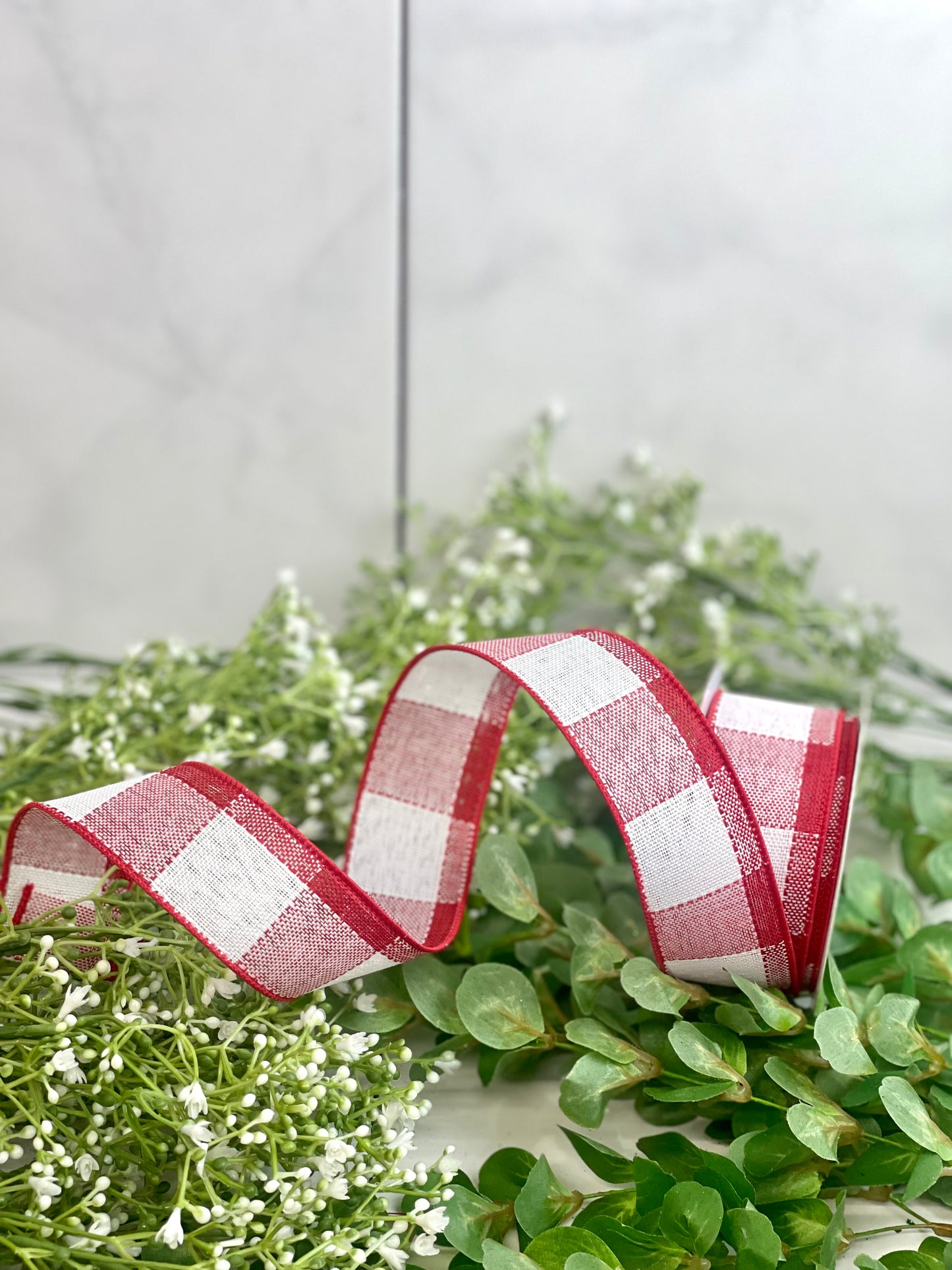 Red And White Woven Check Ribbon