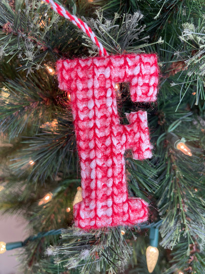 Red And White Knitted Initial Ornament