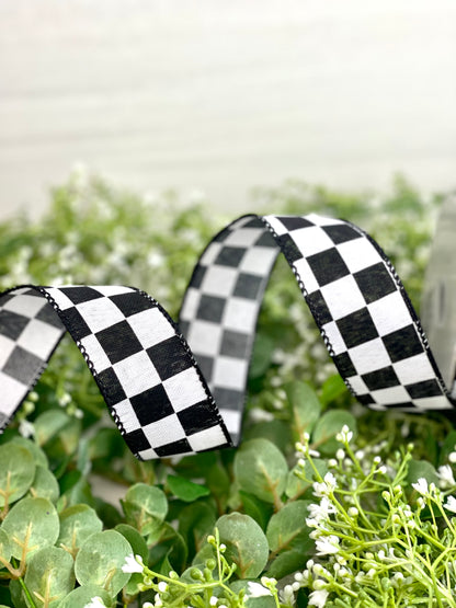 1.5 Inch By 10 Yard Black And White Check Ribbon
