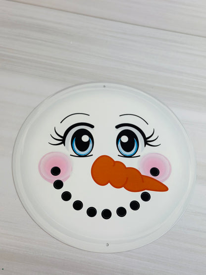 Snowman Face Metal Round Sign