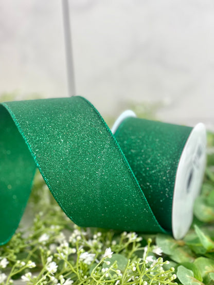 2.5 Inch By 10 Yard Emerald Green Fine Glitter On Faux Royal