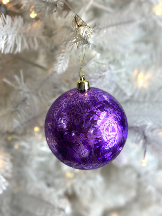 4 Inch Purple Feather Smooth Ornament Ball