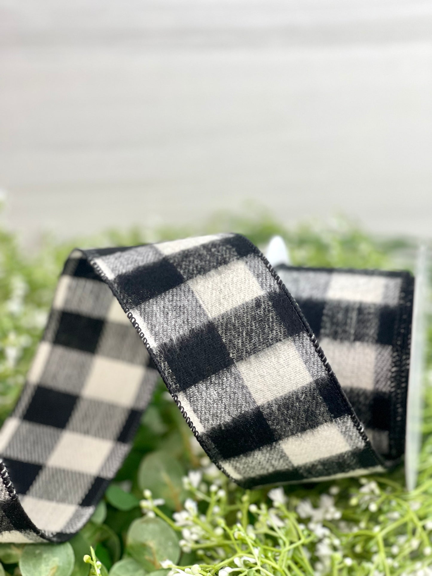 2.5 Inch By 10 Yard Black And Ivory Flannel Check Ribbon