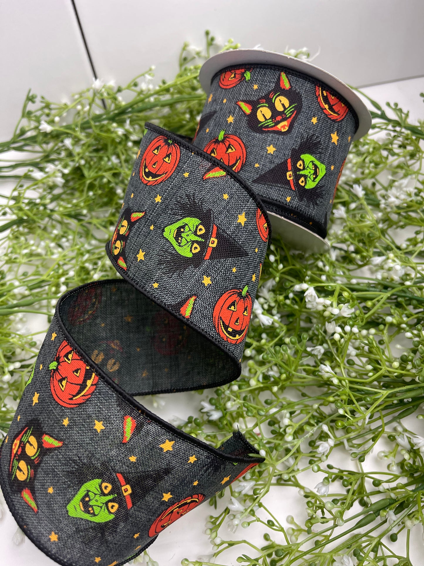 2.5 Inch By 10 Yard Halloween Faces Ribbon