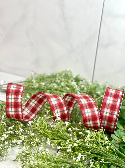 1.5 Inch By 10 Yards Woven Plaid Ribbon Red Green White