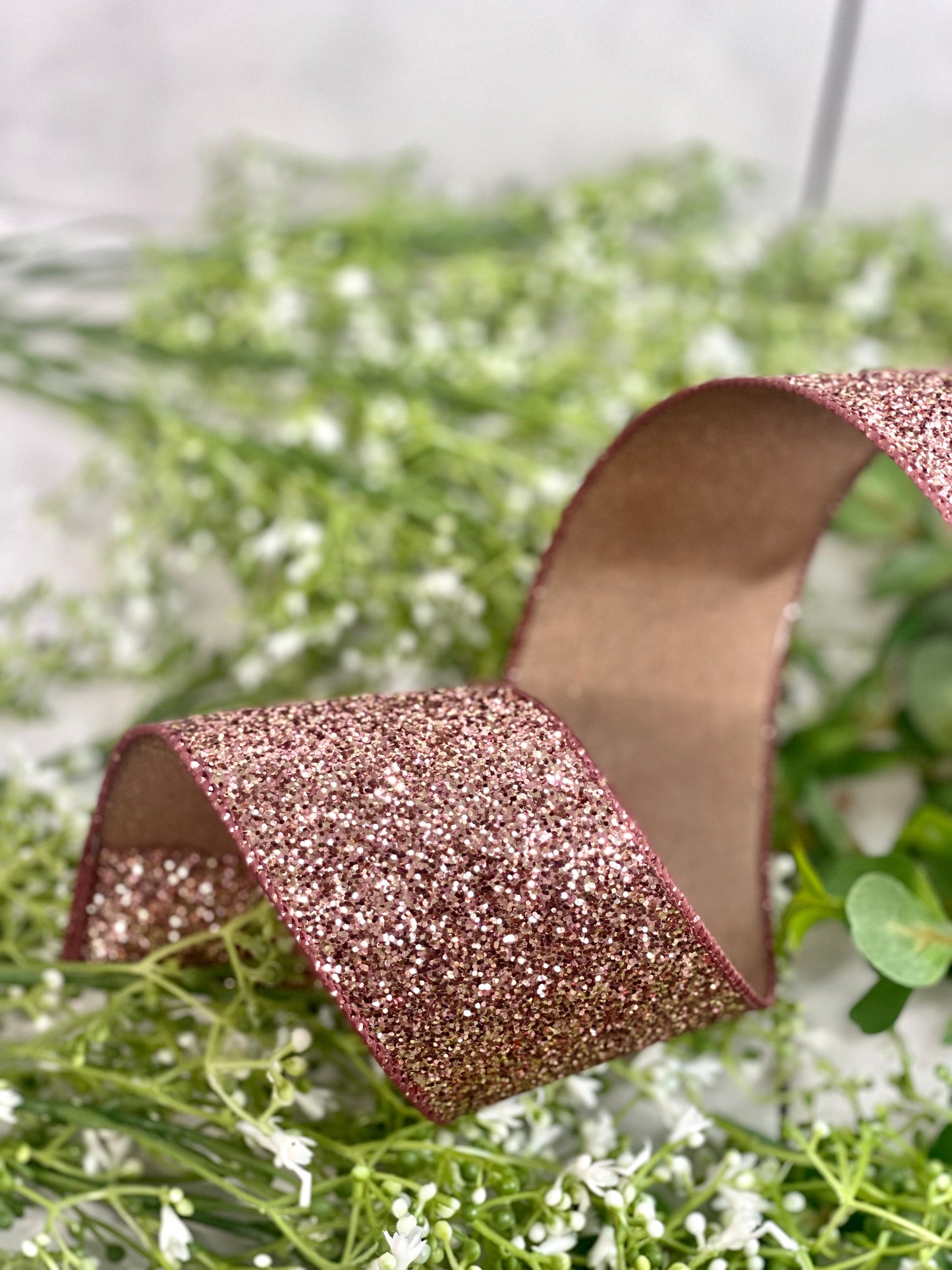 2.5 Inch By 10 Yard Rose Gold Mixed Mica Sequin Ribbon