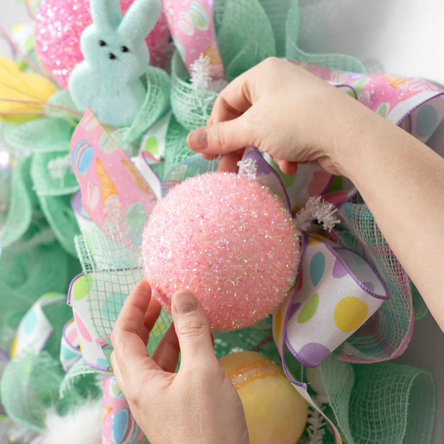 4 Inch Light Pink Iridescent Foil Glitter Ball Ornament