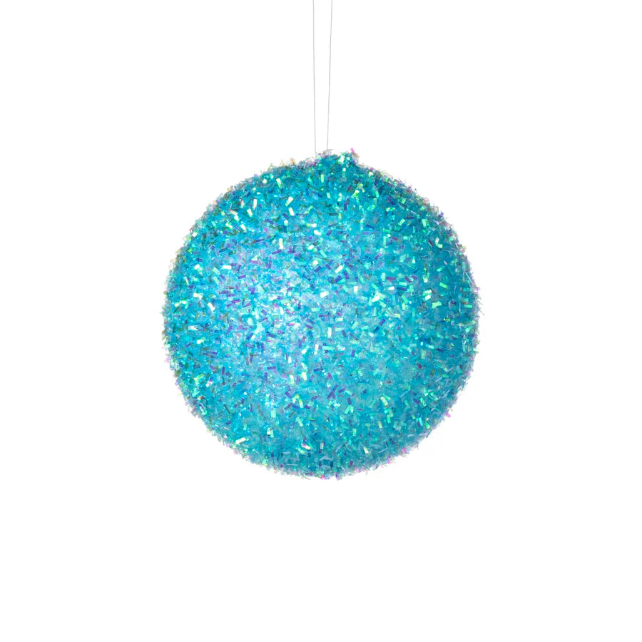4 Inch Turquoise Foil Glitter Ball Ornament
