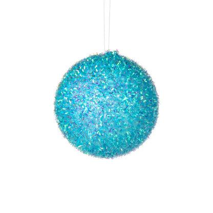 4 Inch Turquoise Foil Glitter Ball Ornament