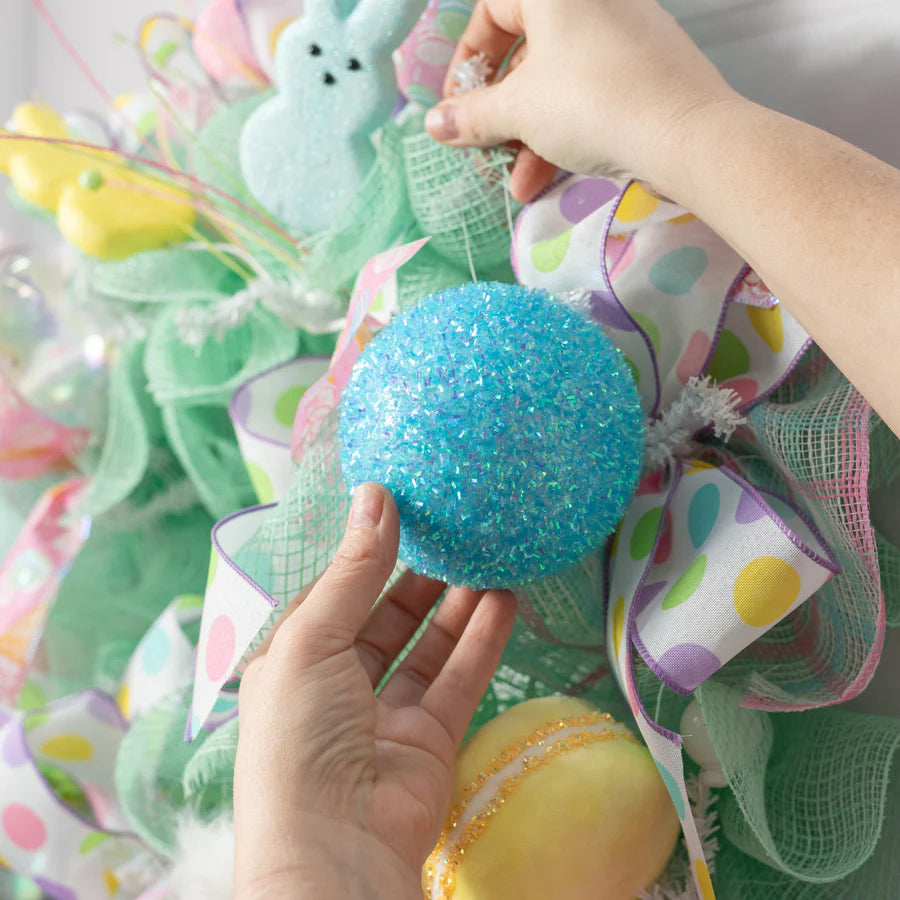 4 Inch Turquoise Foil Glitter Ball Ornament