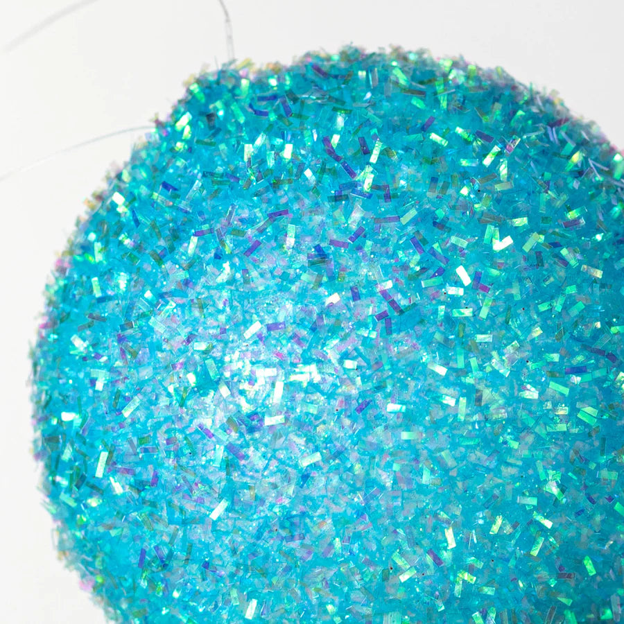 4 Inch Turquoise Foil Glitter Ball Ornament