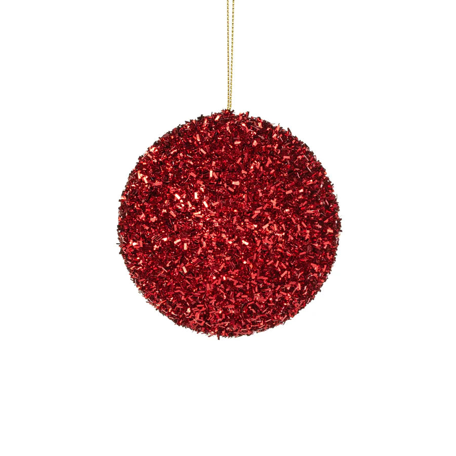 4 Inch Red Foil Glitter Ball Ornament