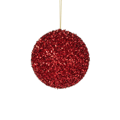4 Inch Red Foil Glitter Ball Ornament