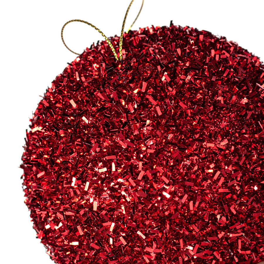 4 Inch Red Foil Glitter Ball Ornament