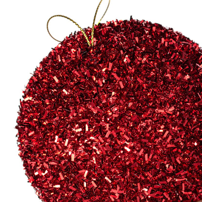 4 Inch Red Foil Glitter Ball Ornament