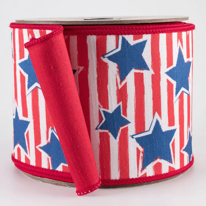 D.Stevens 4 Inch By 10 Yards Red White Blue Stripe With Stars Ribbon