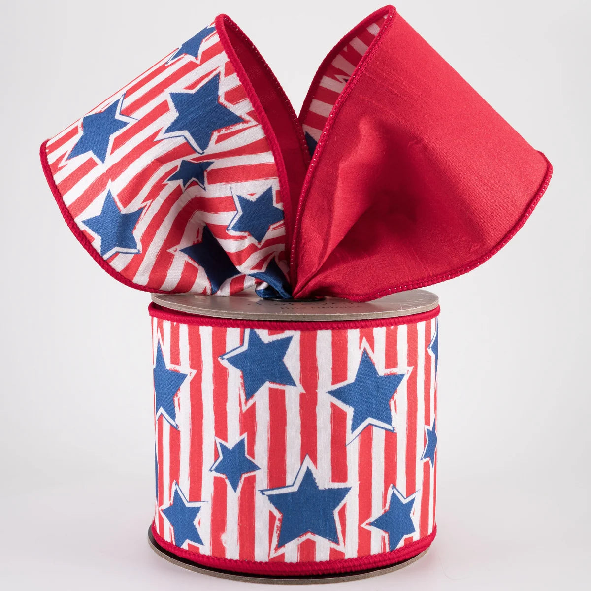 D.Stevens 4 Inch By 10 Yards Red White Blue Stripe With Stars Ribbon