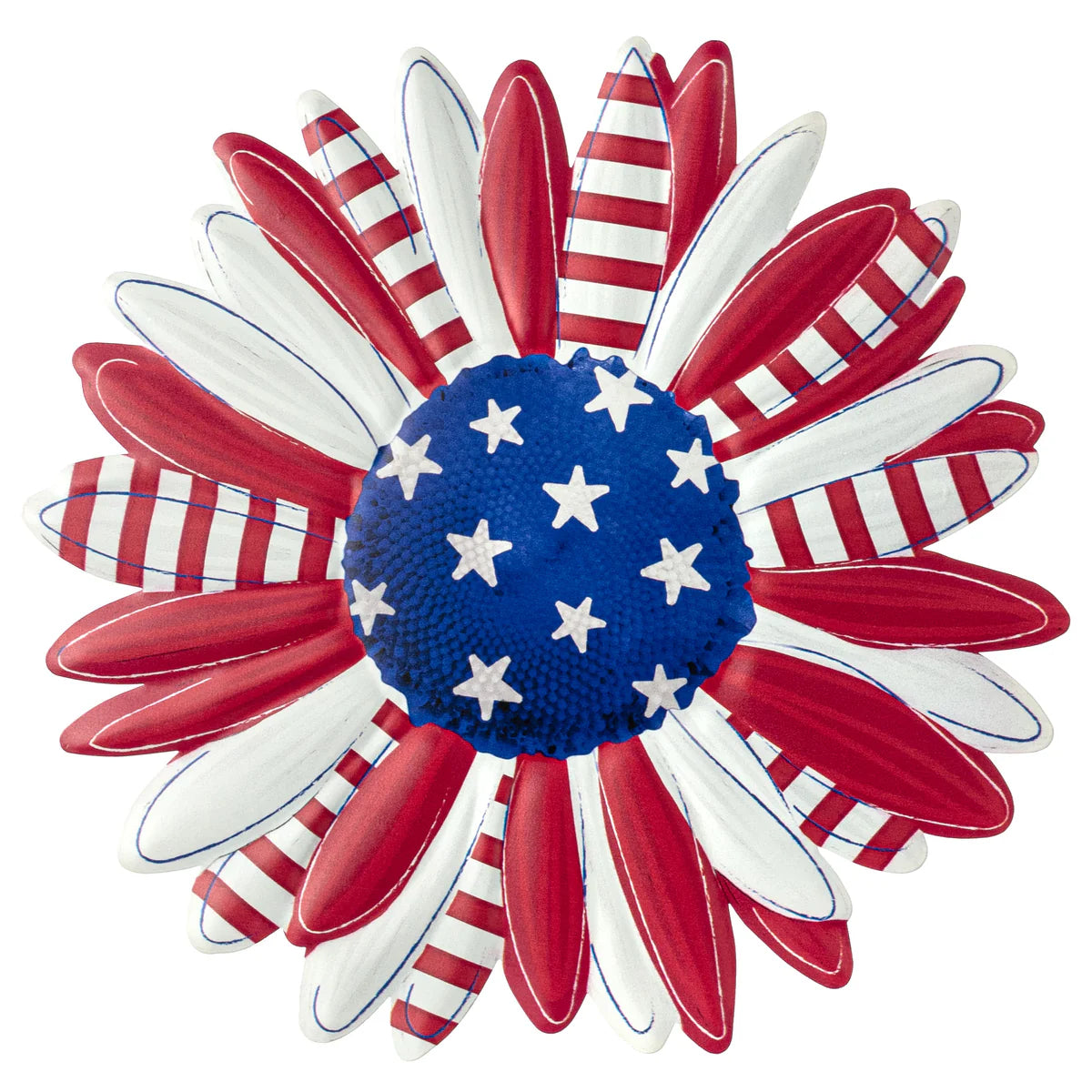 12 Inch Red White And Blue Metal Patriotic Flower Sign
