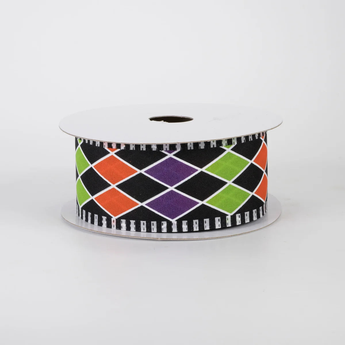 1.5 Inch By 10 Yards Orange Purple Green Black Harlequin Ribbon