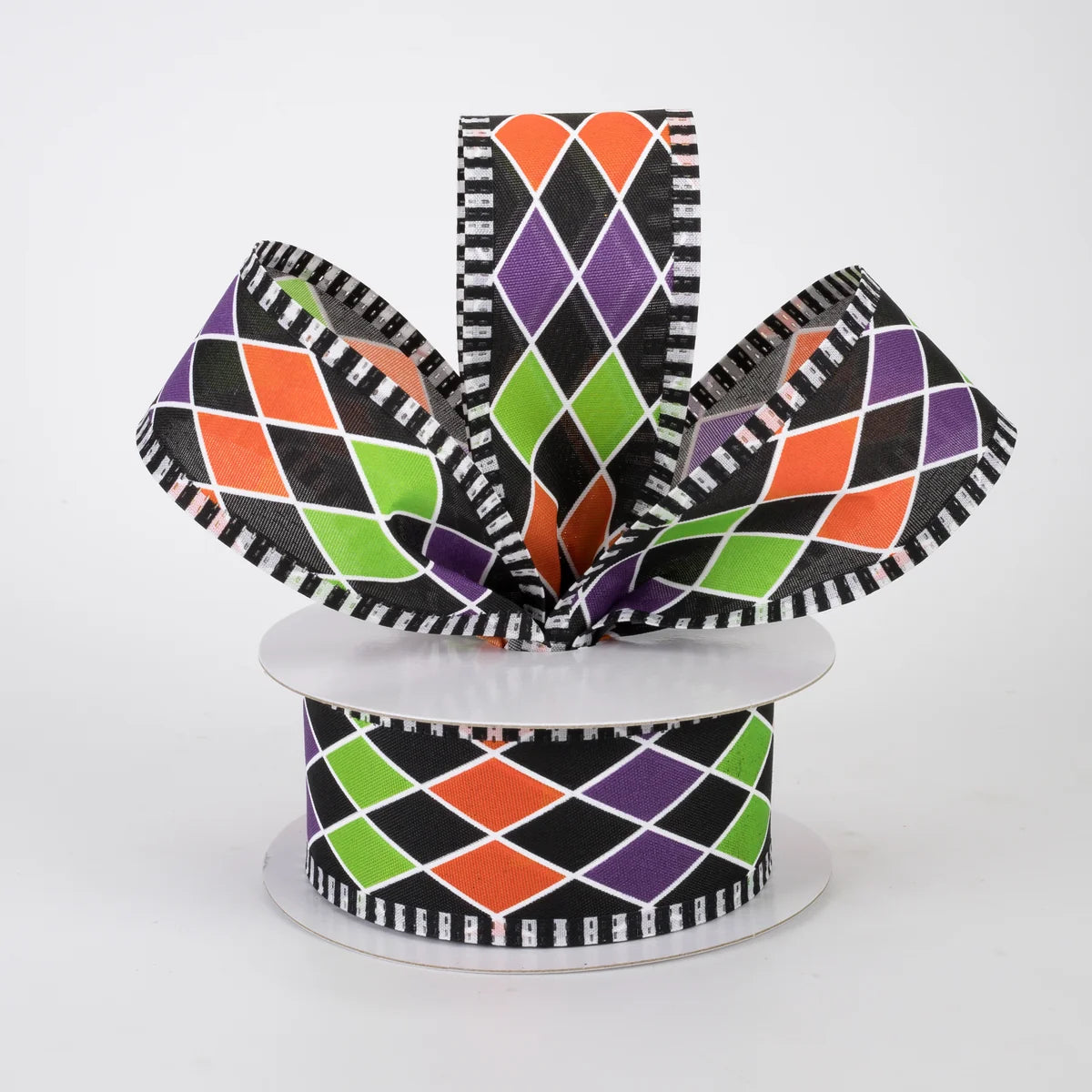 1.5 Inch By 10 Yards Orange Purple Green Black Harlequin Ribbon