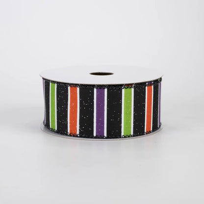 1.5 Inch By 10 Yard Lime Purple Orange Horizontal Stripe Ribbon