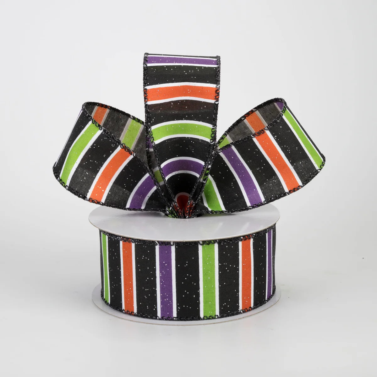 1.5 Inch By 10 Yard Lime Purple Orange Horizontal Stripe Ribbon