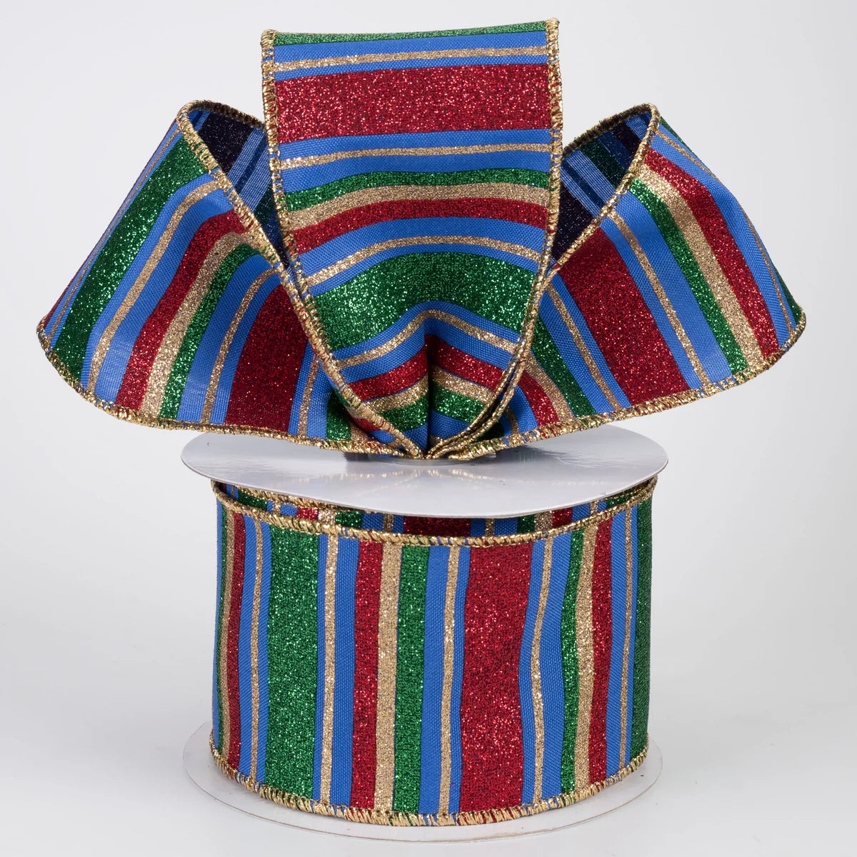 2.5 Inch By 10 Yard Royal Blue Red And Emerald Horizontal Stripe Ribbon