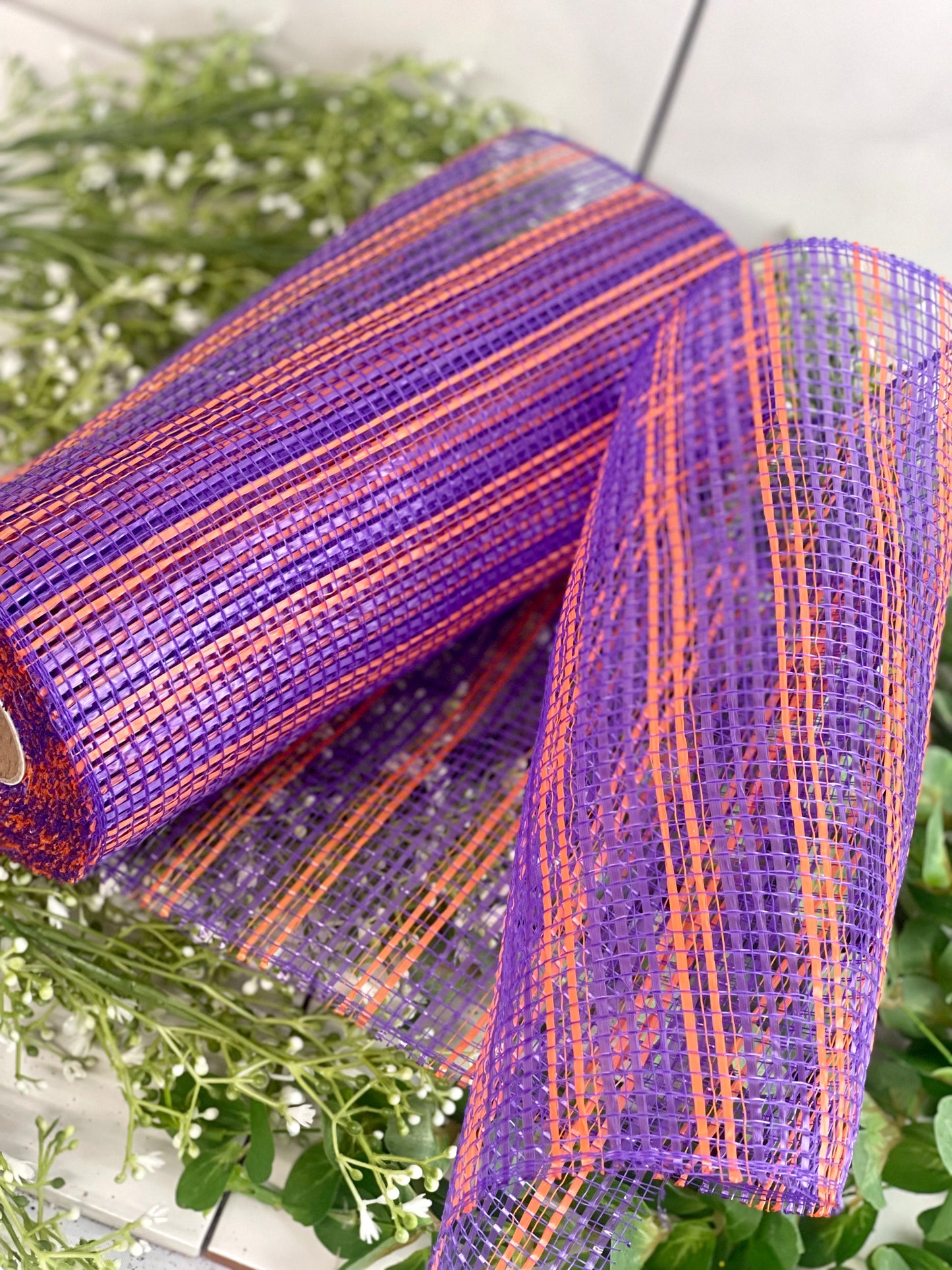 10 Inch By 10 Yard Orange And Purple Horizontal Wide Stripe Netting
