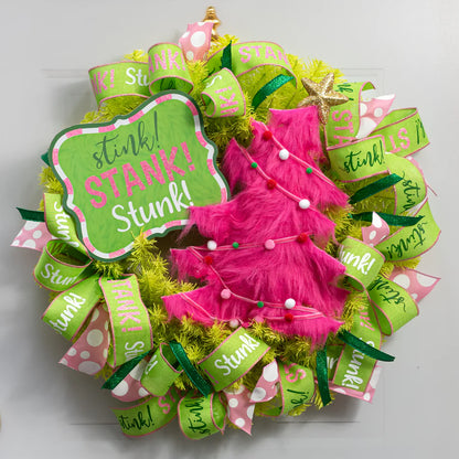 9 Inch Lime Pink White And Emerald Stink! Stank! Stunk! Glitter Wooden Sign
