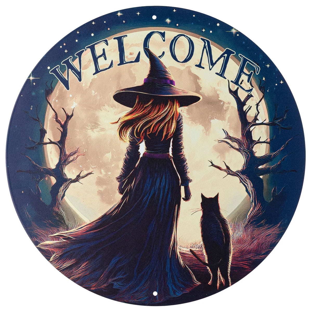 12 Inch Welcome Witch And Moon Metal Sign