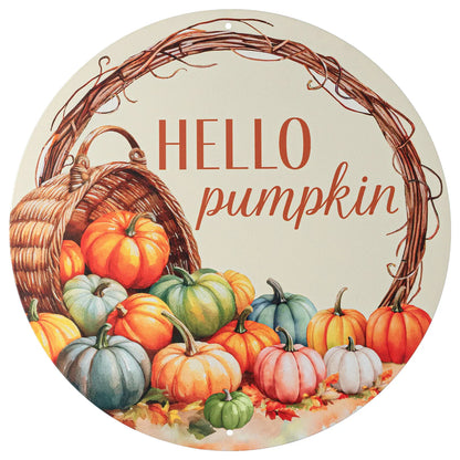12 Inch Hello Pumpkin Metal Sign