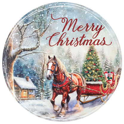 12 Inch Horse With Sleigh Merry Christmas Metal Sign