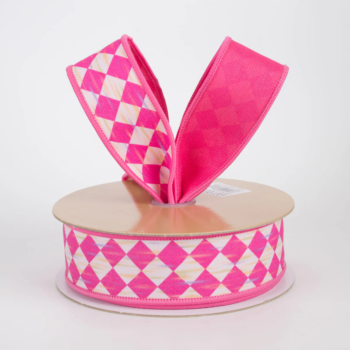 1.5 Inch By 10 Yard Hot Pink And White Antique Diamond Fused Ribbon